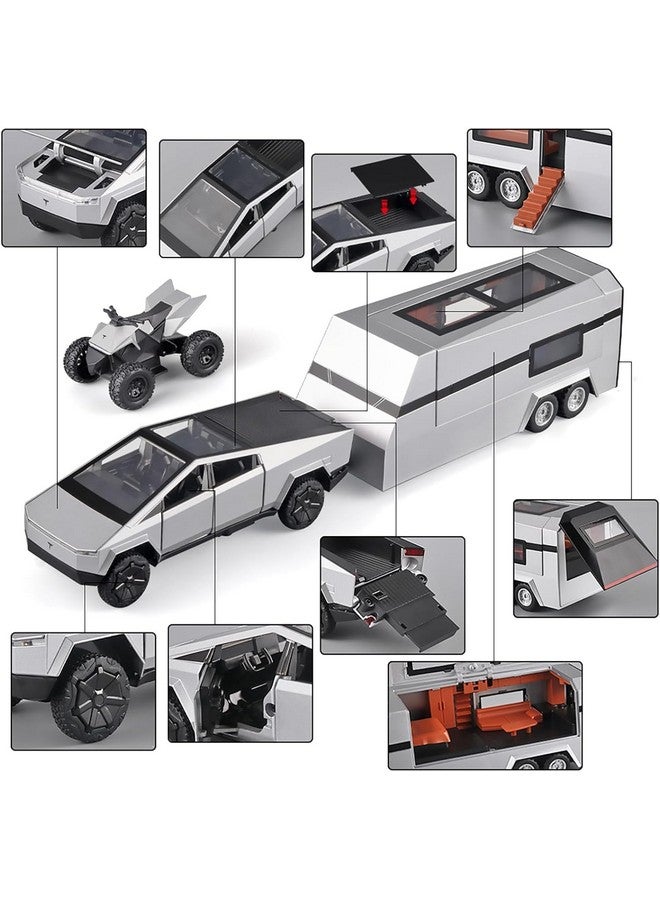 Invite Enterprise 1:32 Scale Die-Cast CyberrTruck with Pick-Up Trailer with 6 Openable Doors Pull Back Action,Lights & Music Best Vehicle Gift for Kids【Pack of 1】【Random Color】 - Image 5