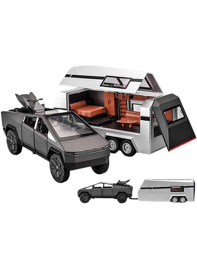 Invite Enterprise 1:32 Scale Die-Cast CyberrTruck with Pick-Up Trailer with 6 Openable Doors Pull Back Action,Lights & Music Best Vehicle Gift for Kids【Pack of 1】【Random Color】 - Image 1