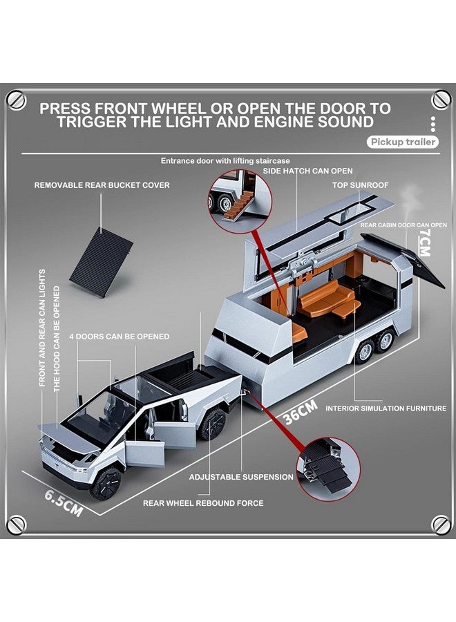Invite Enterprise 1:32 Scale Die-Cast CyberrTruck with Pick-Up Trailer with 6 Openable Doors Pull Back Action,Lights & Music Best Vehicle Gift for Kids【Pack of 1】【Random Color】 - Image 3