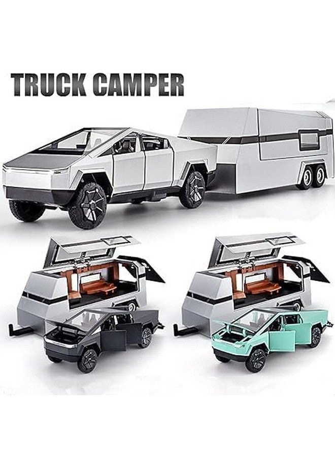 Invite Enterprise 1:32 Scale Die-Cast CyberrTruck with Pick-Up Trailer with 6 Openable Doors Pull Back Action,Lights & Music Best Vehicle Gift for Kids【Pack of 1】【Random Color】 - Image 2
