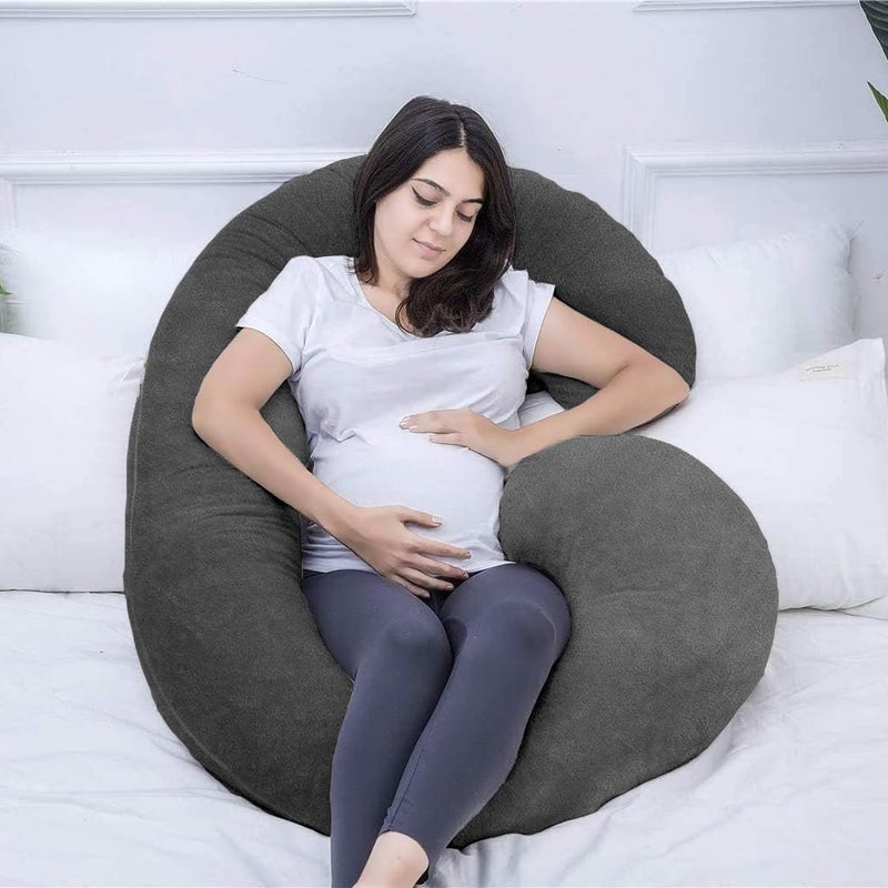 Homerz Homerz Pregnancy Pillows for Sleeping Full Body Pillow and Maternity Support for Back HIPS Legs Belly for Pregnant Women with Removable Washable Velvet Cover Brown C Shape  - Image 4