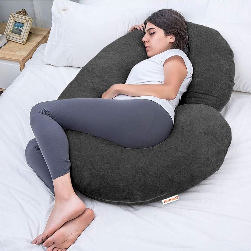 Homerz Homerz Pregnancy Pillows for Sleeping Full Body Pillow and Maternity Support for Back HIPS Legs Belly for Pregnant Women with Removable Washable Velvet Cover Brown C Shape  - Image 3