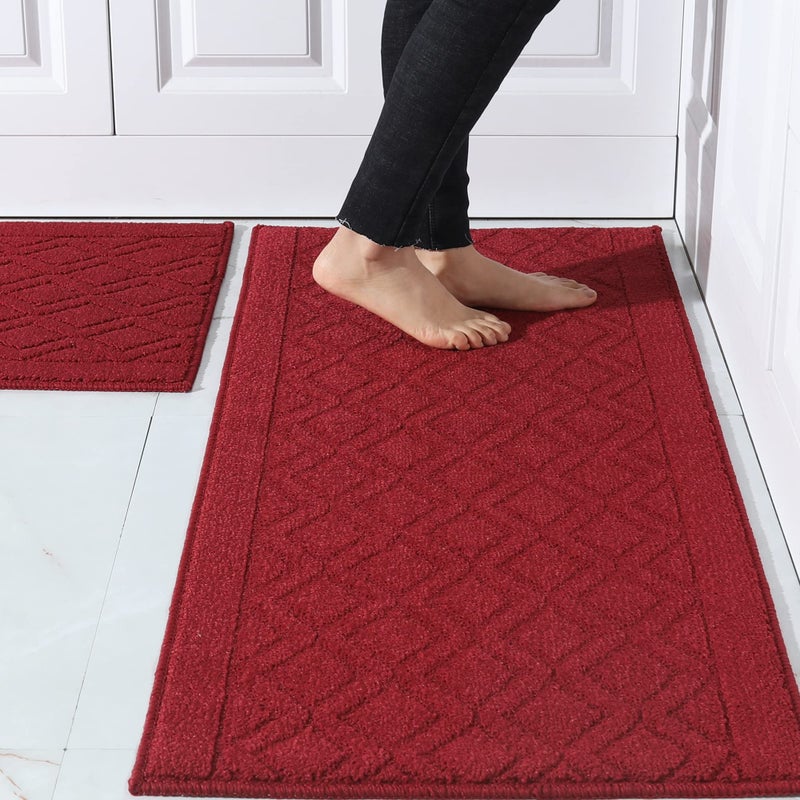 COSY HOMEER COSY HOMEER 48x20 Inch/30X20 Inch Kitchen Rug Mats Made of 100% Polypropylene 2 Pieces Soft Kitchen Mat Specialized in Anti Slippery and Machine Washable red - Image 1