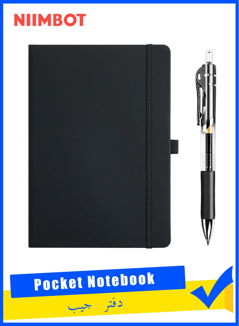 NIIMBOT 1 Pack Pocket Notebook, Small Notebook with Pen, Size Journal Hardcover Notebook, Total 200 Pages,14.5cm×9.5cm  Journal Notebook, Black - Image 1