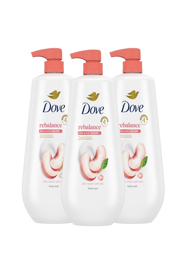 Dove غسول الجسم دوف 3 عبوات إعادة توازن الخوخ الأبيض وحليب الأرز لترطيب البشرة الناعمة لمدة 24 ساعة - منظف مرطب للبشرة بدون كبريتات وبدون بارابين - Image 1