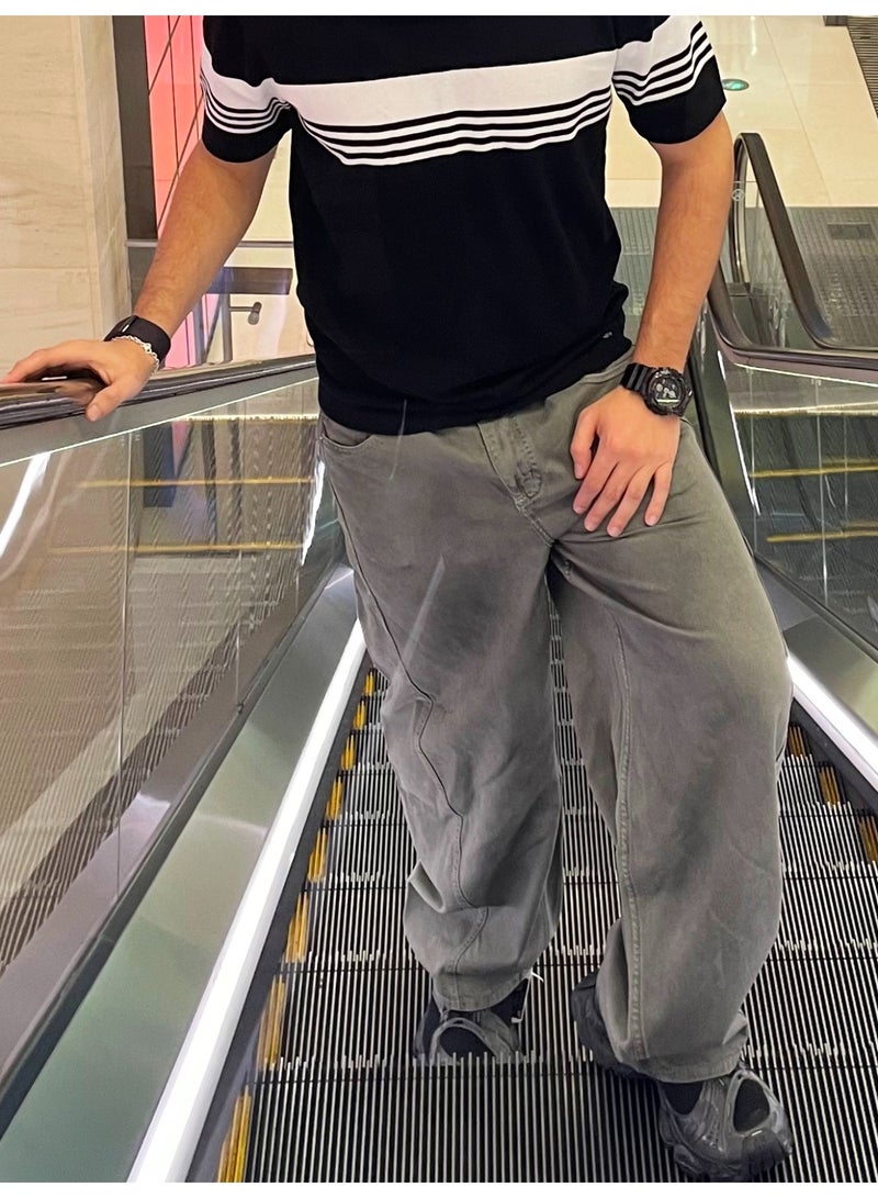 Hub For Less Men’s Ultra-Wide Leg Jeans – Stone & Enzyme Washed with Crafted Details - Image 1