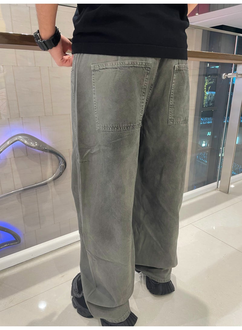 Hub For Less Men’s Ultra-Wide Leg Jeans – Stone & Enzyme Washed with Crafted Details - Image 2