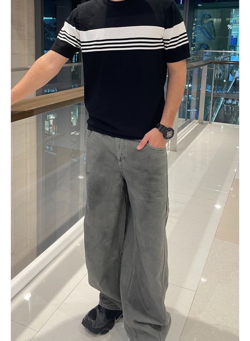 Hub For Less Men’s Ultra-Wide Leg Jeans – Stone & Enzyme Washed with Crafted Details - Image 3