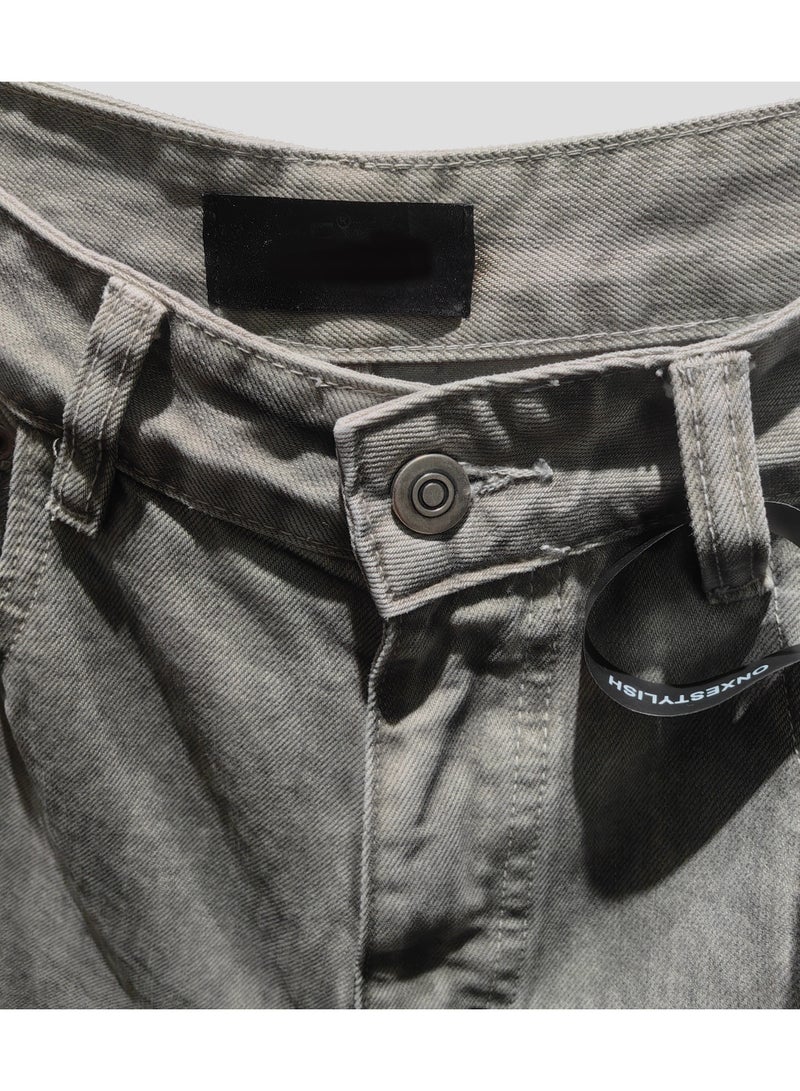 Hub For Less Men’s Ultra-Wide Leg Jeans – Stone & Enzyme Washed with Crafted Details - Image 5