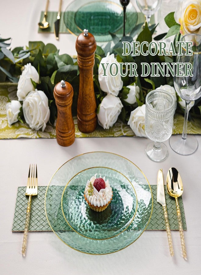 Lullaby 60pcs Green Plastic Plates with Gold Rim, Includes 30pcs Dinner Plate 10'' and 30pcs Clear Dessert Plate 7.5'', Green Disposable Plastic Plates for Parties, Birthdays and Wedding - Image 4
