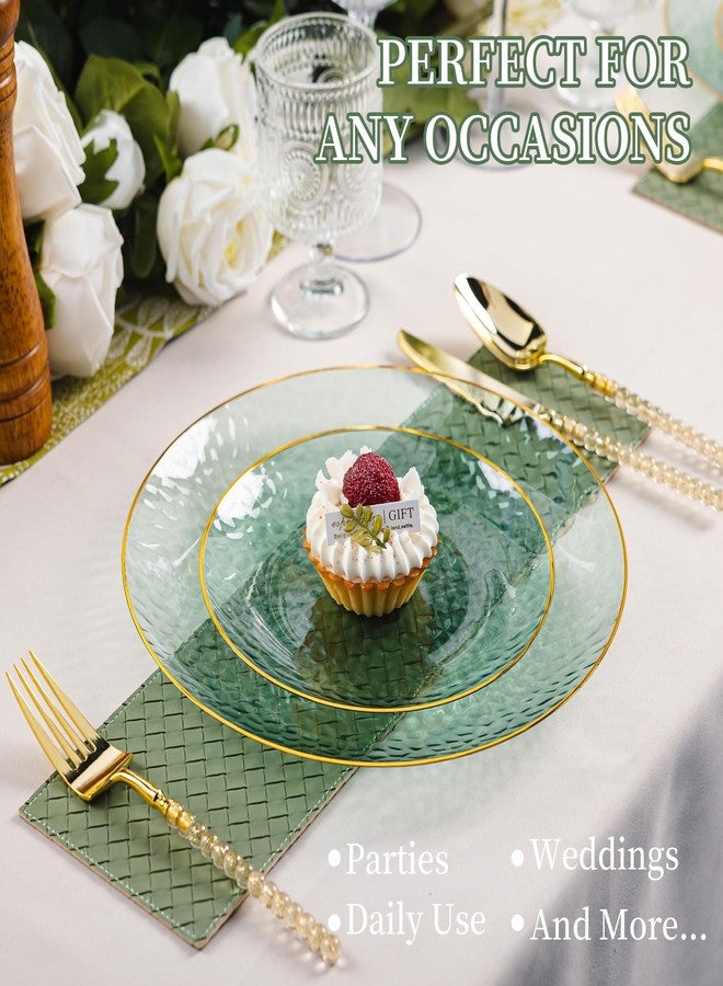 Lullaby 60pcs Green Plastic Plates with Gold Rim, Includes 30pcs Dinner Plate 10'' and 30pcs Clear Dessert Plate 7.5'', Green Disposable Plastic Plates for Parties, Birthdays and Wedding - Image 5