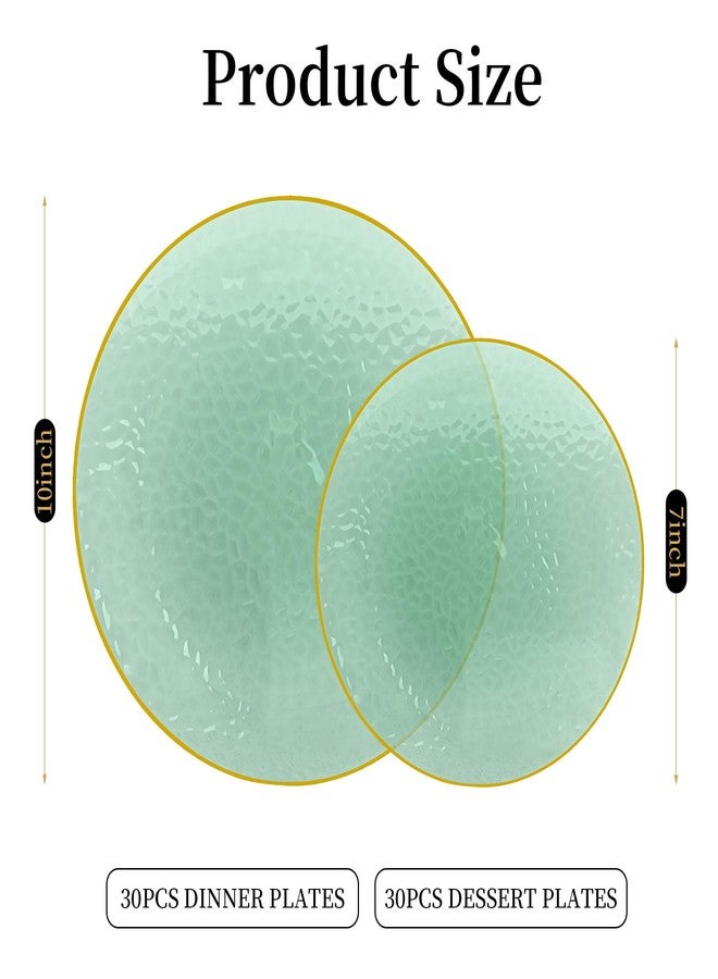 Lullaby 60pcs Green Plastic Plates with Gold Rim, Includes 30pcs Dinner Plate 10'' and 30pcs Clear Dessert Plate 7.5'', Green Disposable Plastic Plates for Parties, Birthdays and Wedding - Image 2
