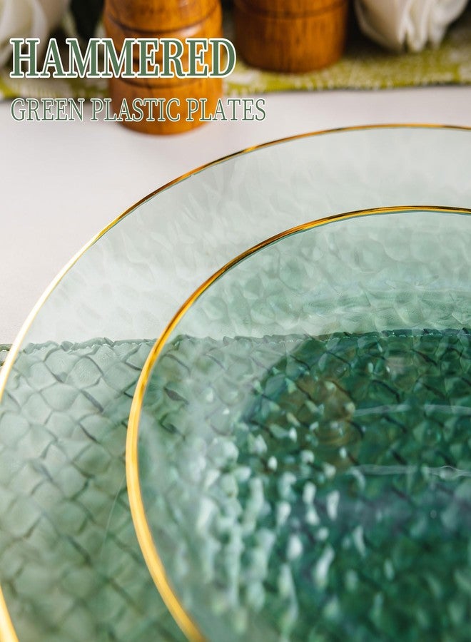 Lullaby 60pcs Green Plastic Plates with Gold Rim, Includes 30pcs Dinner Plate 10'' and 30pcs Clear Dessert Plate 7.5'', Green Disposable Plastic Plates for Parties, Birthdays and Wedding - Image 3