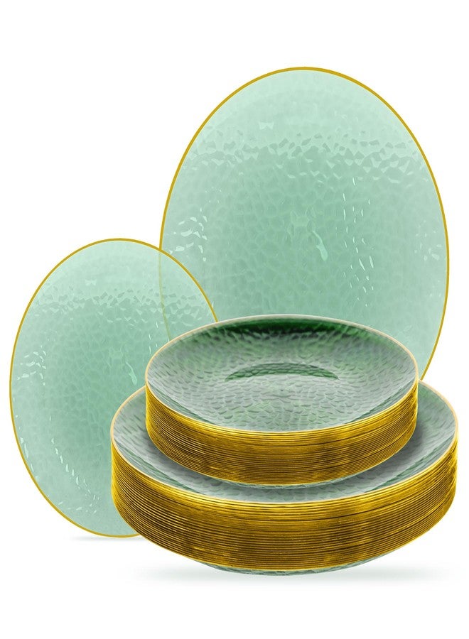 Lullaby 60pcs Green Plastic Plates with Gold Rim, Includes 30pcs Dinner Plate 10'' and 30pcs Clear Dessert Plate 7.5'', Green Disposable Plastic Plates for Parties, Birthdays and Wedding - Image 1