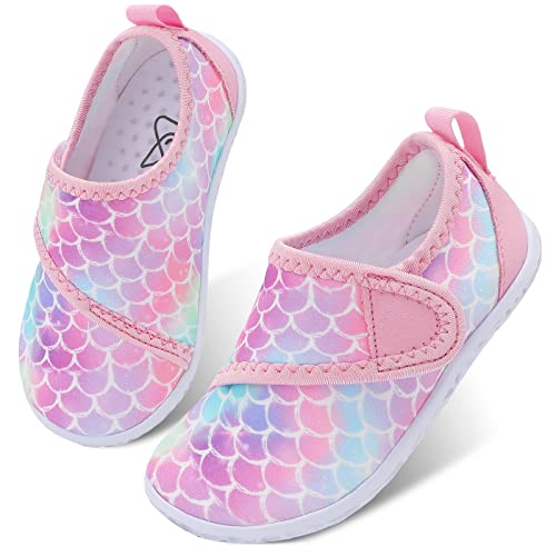 LeIsfIt Toddler Water Shoes Boys Girls Barefoot Aqua Socks Kids Breathable Quick-Dry Swim Shoes for Beach Pool Surf, Pink Scale, 6 Toddler - Image 1