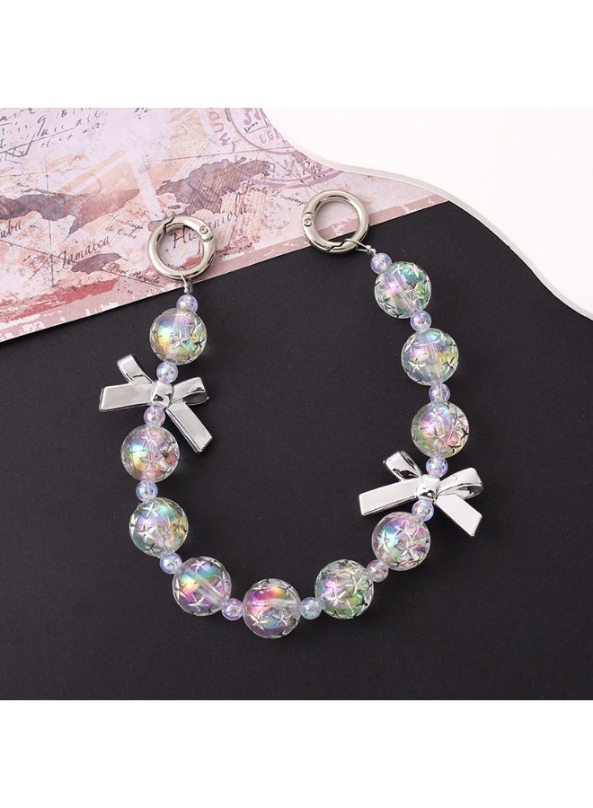 NIBEMINENT Super Cute Beaded Phone Charm – Trendy Phone Chain Wrist Strap, Shining Beads Chain Lanyard for Cell Phone