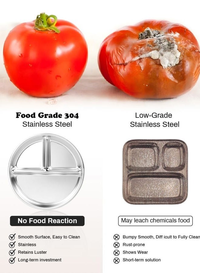 Bakpoco Stainless Steel Kids Plates 4 Packs, Deepened 9" Portion Control Plate Divided Plate for Toddlers Adults Family Bariatric Weight Loss & Diabetic Diet, Non Toxic Unbreakable Dinner Dishes - Image 4