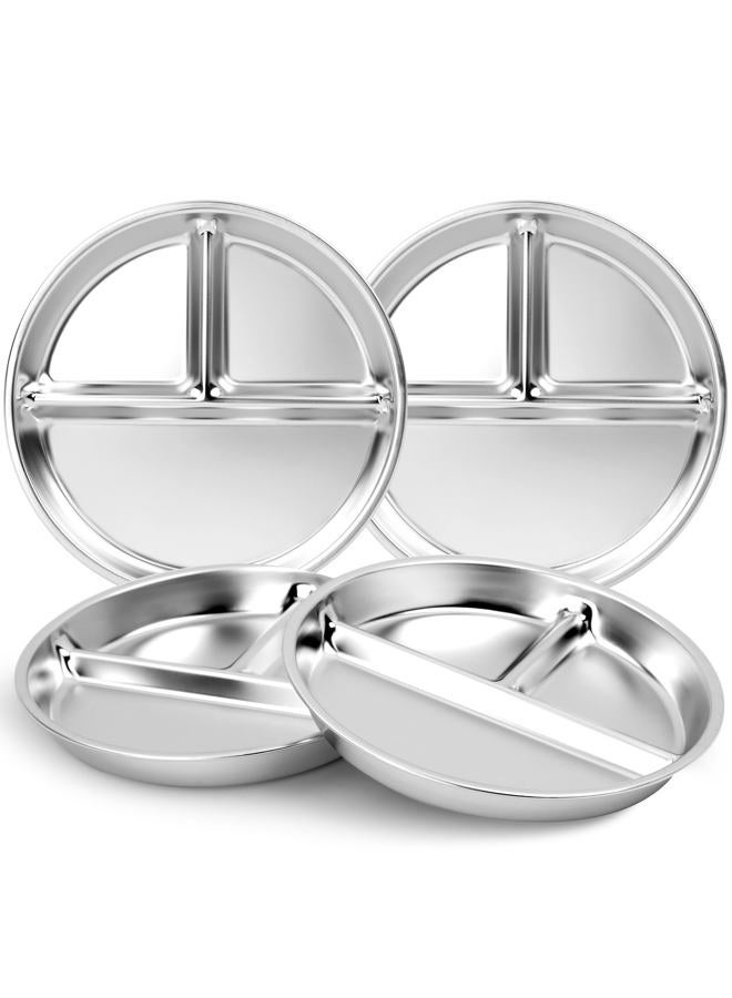 Bakpoco Stainless Steel Kids Plates 4 Packs, Deepened 9" Portion Control Plate Divided Plate for Toddlers Adults Family Bariatric Weight Loss & Diabetic Diet, Non Toxic Unbreakable Dinner Dishes - Image 1