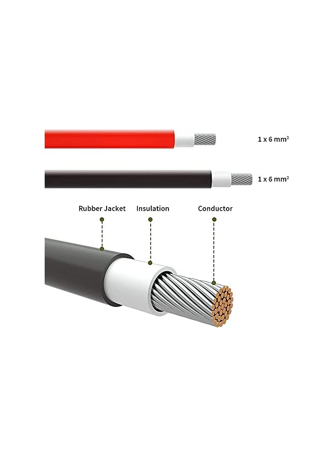 promass Solar Panel Extension Cable, Solar Panel Adapter with Female and Male Waterproof Connector, 10FT 10AWG Extension Cord for Power Generation (Red, Black) - Image 2
