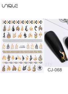Unique 6 Sheets Gold Nail Art Stickers Decals, 3D Flowers Nail Self-Adhesive Sticker Designs, Holographic Laser Gold Floral Leaf Flame Animal Line Nail Transfer Decal Supplies for Women Girls  - Image 3