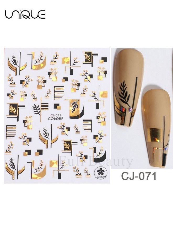 Unique 6 Sheets Gold Nail Art Stickers Decals, 3D Flowers Nail Self-Adhesive Sticker Designs, Holographic Laser Gold Floral Leaf Flame Animal Line Nail Transfer Decal Supplies for Women Girls  - Image 5