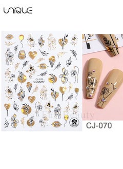 Unique 6 Sheets Gold Nail Art Stickers Decals, 3D Flowers Nail Self-Adhesive Sticker Designs, Holographic Laser Gold Floral Leaf Flame Animal Line Nail Transfer Decal Supplies for Women Girls  - Image 4