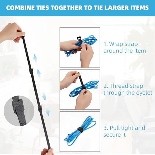 NBTORCH 120 PCS Reusable Cable Ties with Hook and Loop, Multi-purpose Adjustable 8 Inch Cable Management Wire Ties Cable Straps for Organizing Home, Office and Data Centers (Black) - Image 5
