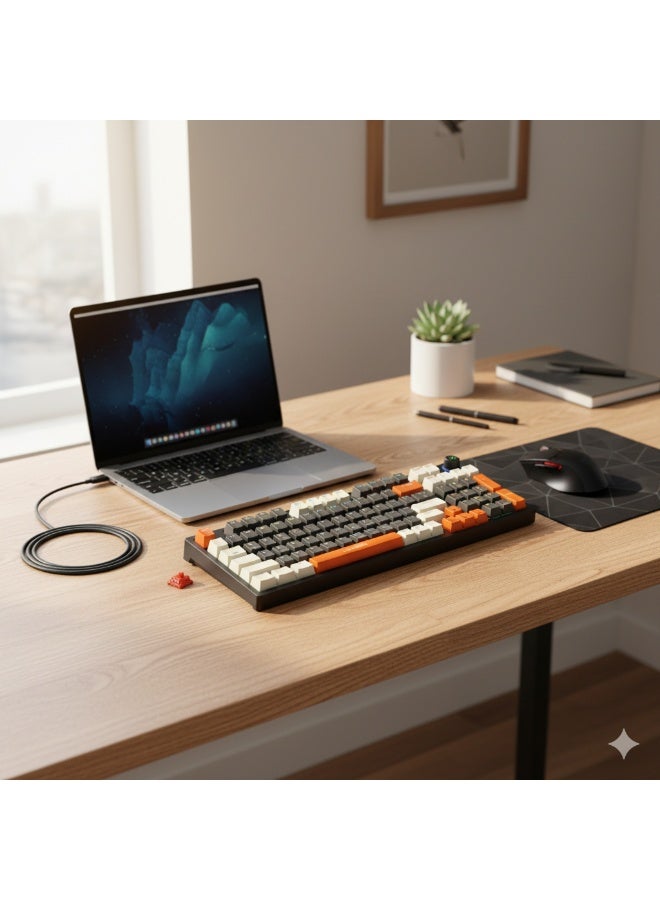 ليفن لوحة مفاتيح ميكانيكية RGB بثلاثة أوضاع، لوحة مفاتيح ألعاب لاسلكية، لوحة مفاتيح بلوتوث قابلة للتبديل السريع بـ 96 مفتاحًا 5.0/2.4G/سلكية مع ساحب أغطية المفاتيح بمفتاح أحمر - Image 2