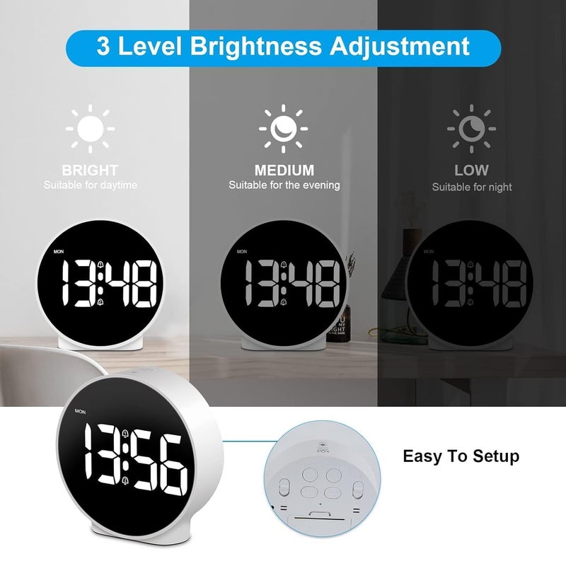 LEVGRY Digital Alarm Clock LED Electronic Clock Small Desk Clock with 2 Alarms Snooze Dimmable Alarm Days Set 1224H Display Bedside Clock Pack of 1 White - Image 3