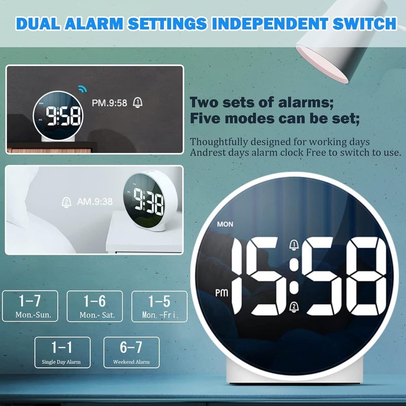 LEVGRY Digital Alarm Clock LED Electronic Clock Small Desk Clock with 2 Alarms Snooze Dimmable Alarm Days Set 1224H Display Bedside Clock Pack of 1 White - Image 4