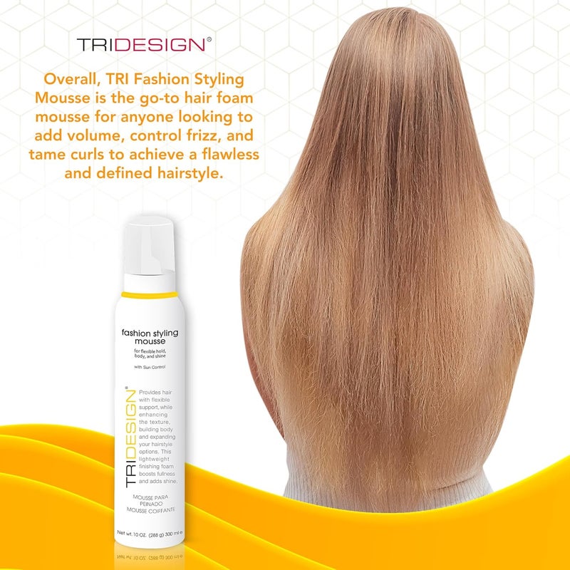 TRIDESIGN Tri Fashion Styling Mousse - 10 Fluid Ounce for Flexible Hold, Body, and Shine - Image 4