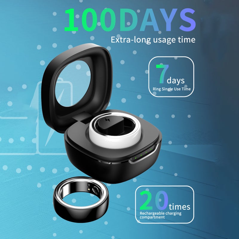 خاتم ذكي، خاتم ذكي بتسجيل وضع متعدد الرياضيات لمتابعة الصحة، خاتم ذكي لمتابعة اللياقة البدنية والنوم ومعدل القلب، خاتم متتبع لللياقة البدنية مقاوم للماء بنسبة IP68 وبطارية طويلة العمر مع حقيبة حمل وبرنامج تطبيقي لأجهزة iOS و Android - Image 4