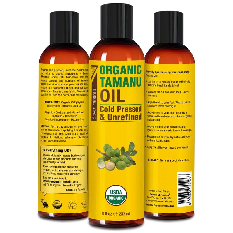 Seven Minerals USDA Organic Tamanu Oil - Big 8oz (240ml) - Cold Pressed & 100% Pure Tamanu Organic for Skin, Face, Hair, & Nails - GMO & Hexane Free Nutrient Dense Carrier Oil that Absorbs Easily - Image 4