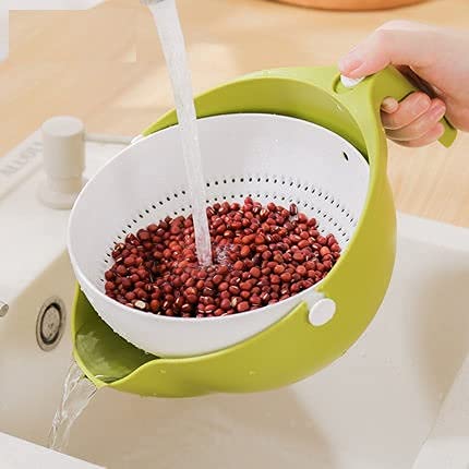 Peyx Double Drain Basket Bowl Washing Kitchen Strainer Multifunction Kitchen ColanderStrainer Bowl Set Double Layered Rotatable Drain Basin and Basket Bowl for Fruit Vegetable Washing - Image 4