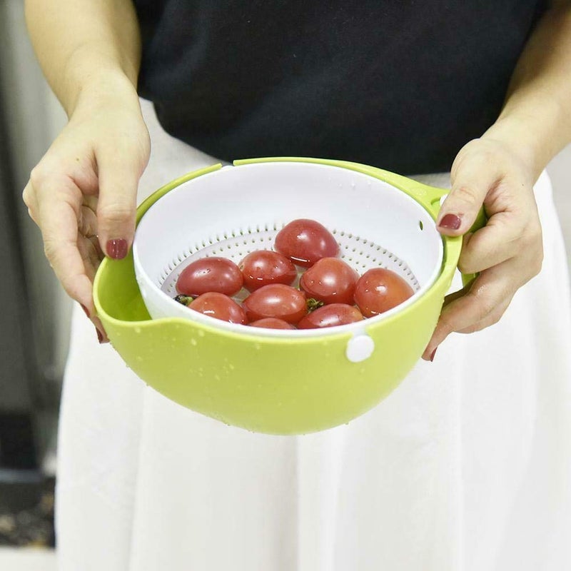 Peyx Double Drain Basket Bowl Washing Kitchen Strainer Multifunction Kitchen ColanderStrainer Bowl Set Double Layered Rotatable Drain Basin and Basket Bowl for Fruit Vegetable Washing - Image 3