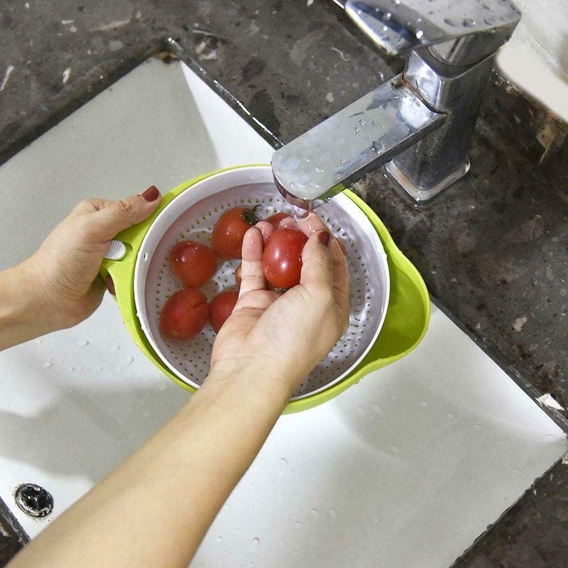 Peyx Double Drain Basket Bowl Washing Kitchen Strainer Multifunction Kitchen ColanderStrainer Bowl Set Double Layered Rotatable Drain Basin and Basket Bowl for Fruit Vegetable Washing - Image 5