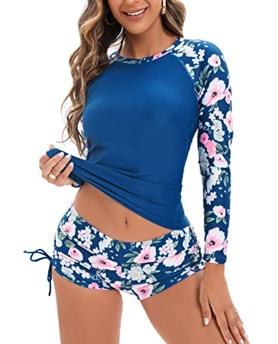 YATEEN Womens Long Sleeve Sun Protection Rash Guard Wetsuit Two Piece Swimsuit Set - Image 1