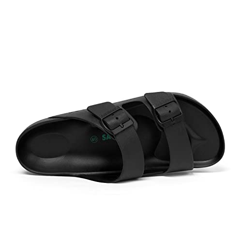 SAGUARO Men's Women's Comfort Double Buckle Sandals Lightweight Adjustable EVA Sandals with Rubble Sole Solid Black 12.5 Women/10.5 Men - Image 3