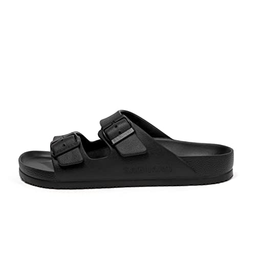 SAGUARO Men's Women's Comfort Double Buckle Sandals Lightweight Adjustable EVA Sandals with Rubble Sole Solid Black 12.5 Women/10.5 Men - Image 2