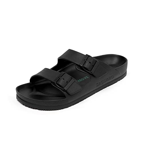 SAGUARO Men's Women's Comfort Double Buckle Sandals Lightweight Adjustable EVA Sandals with Rubble Sole Solid Black 12.5 Women/10.5 Men - Image 1