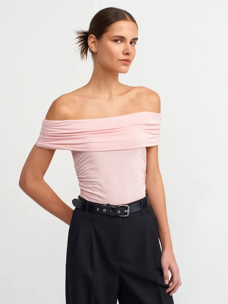 ديلفين Dilvin Off-Shoulder Slim Fit Jersey Blouse