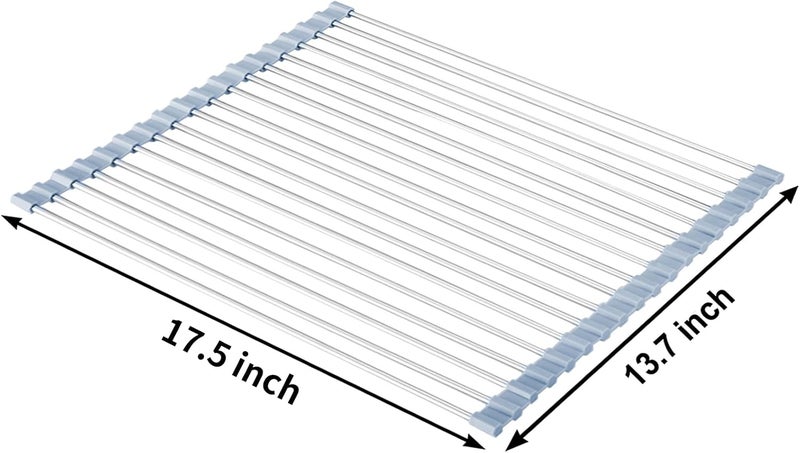 MECHEER Over The Sink Dish Drying Rack, Stainless Steel Roll Up Dish Drying Rack Kitchen Dish Rack Sink Drying Rack, Foldable Dish Drainer, 17.5''x13.7'' - Image 2