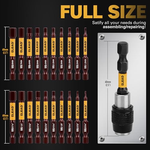 ELEAD Allen-Wrench Hex Drill Bit Set: 21PCS Durable Impact Allen Key Set, Long-Lasting Strong Magnetic Hex Screwdriver Bit Set, SAE & Metric Size, Mechanic Automotive Furniture DIY Home Repairs - Image 2