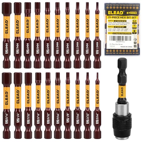 ELEAD Allen-Wrench Hex Drill Bit Set: 21PCS Durable Impact Allen Key Set, Long-Lasting Strong Magnetic Hex Screwdriver Bit Set, SAE & Metric Size, Mechanic Automotive Furniture DIY Home Repairs - Image 1