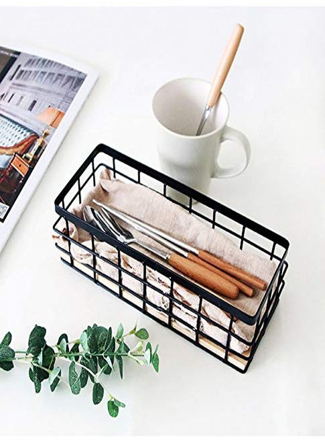 KiaoTime Metal Wire Storage Organizer Bin Basket, Home Kitchen Restaurant Coffee Bar Station Counter Sugar Sweetener Tea Packets Holder, Rustic Style Wire Grid Wooden Base Organizing Basket - Image 5