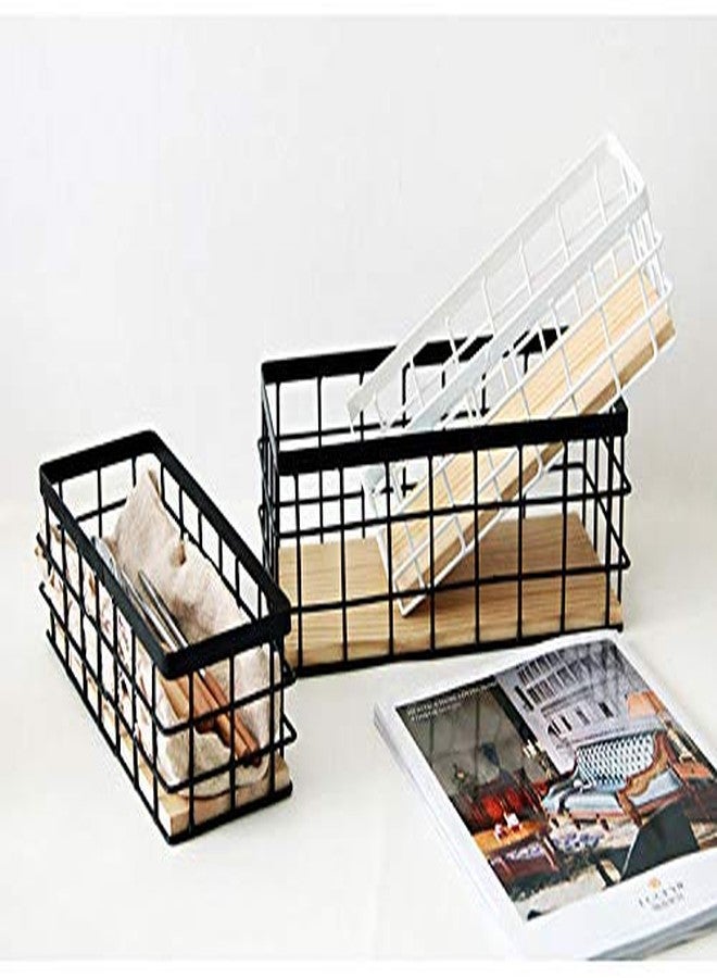 KiaoTime Metal Wire Storage Organizer Bin Basket, Home Kitchen Restaurant Coffee Bar Station Counter Sugar Sweetener Tea Packets Holder, Rustic Style Wire Grid Wooden Base Organizing Basket - Image 3