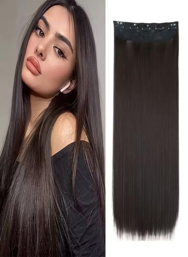 eparty 24 Inch Black Hair Extensions for Women – 5 Clip In Synthetic Hairpiece Heat Resistant Long Straight Fake Hair for Cosplay & Party – Natural Looking Artificial Hair Extension (Black, 24") - Image 1