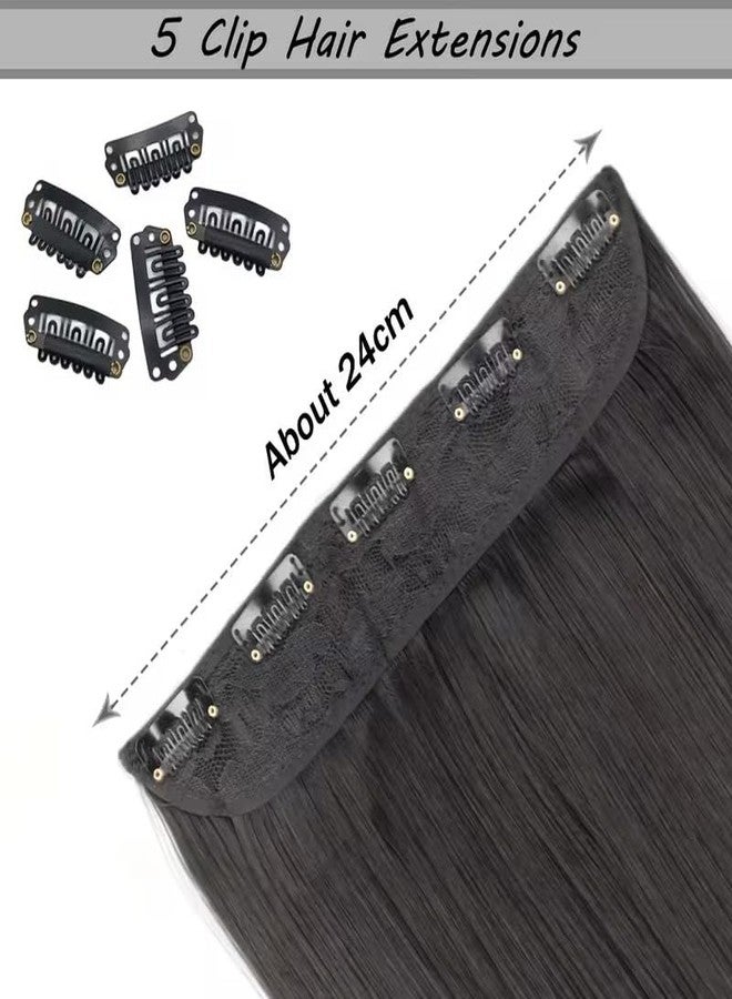 eparty 24 Inch Black Hair Extensions for Women – 5 Clip In Synthetic Hairpiece Heat Resistant Long Straight Fake Hair for Cosplay & Party – Natural Looking Artificial Hair Extension (Black, 24") - Image 2