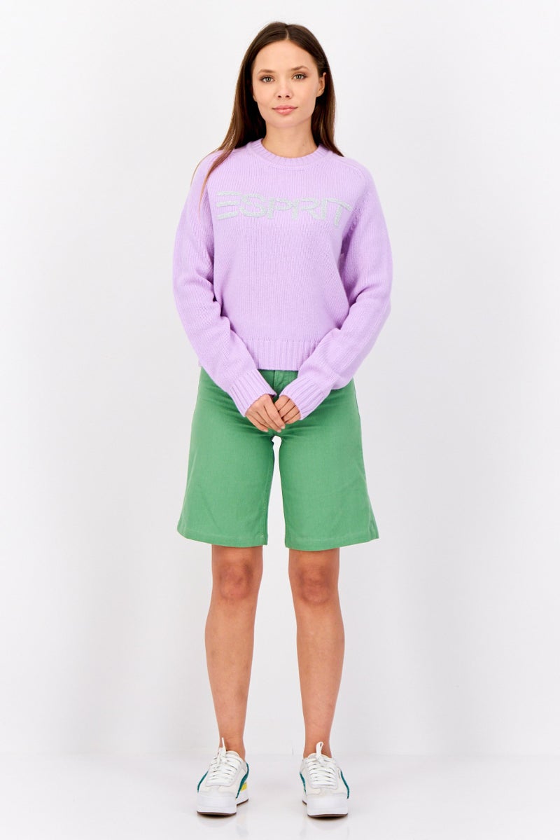 ESPRIT Women Ribbed Collar Embroidered Logo Sweaters, Lavender - Image 2