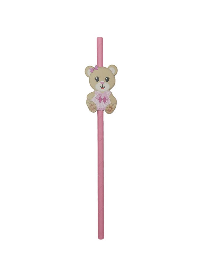 Party Straw Teddy Bear Bear Card Straw Disposable Dessert Table Cake Cocktail Decorative Paper Straw-Color:Teddy Bear Powder Striped Straw  - Image 5